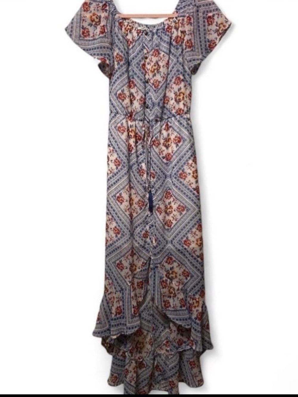 Maurices Blue and Cream Floral Maxi Dress